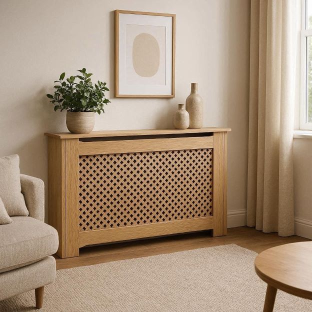 Living room with oak radiator cabinet