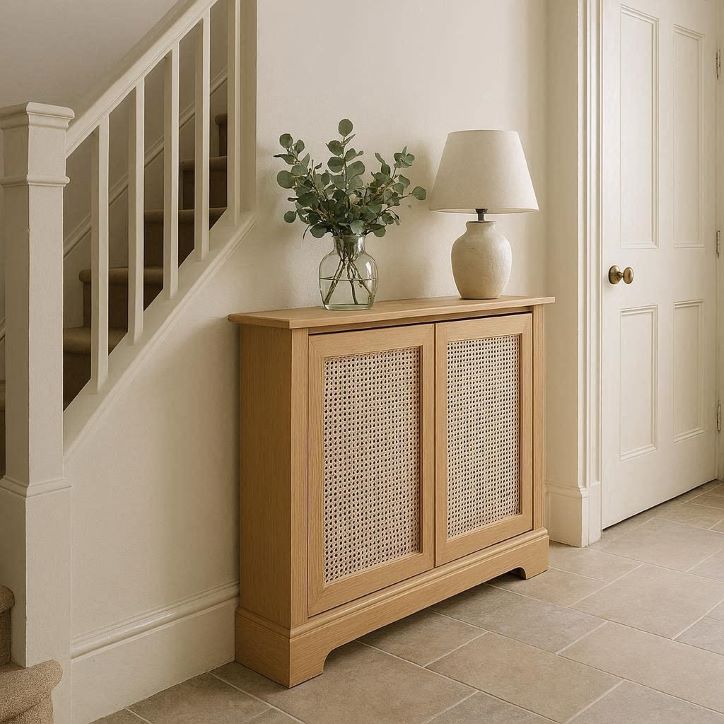 slim radiator cabinet in a hallway