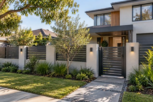 Modern Suburban Home with Slatted Gate